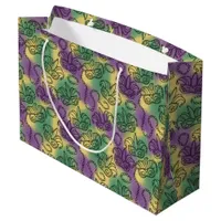 Mardi Gras Masks and Beads Doodle Art Style Large Gift Bag