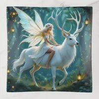 Fairy and White Deer Magical Forest Trinket Tray