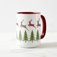 Festive Reindeer and Pine Tree Christmas Mug