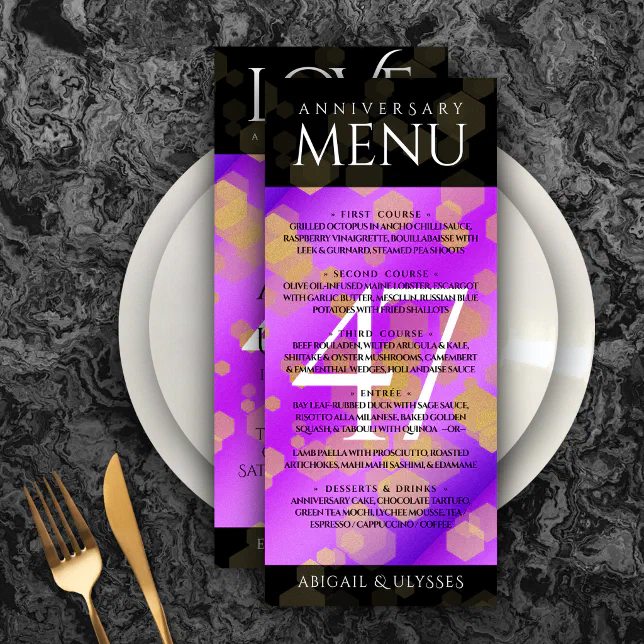 Elegant 47th Amethyst Wedding Anniversary Menu