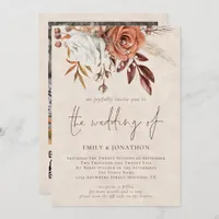 Terracotta Florals Photo Cream Texture Wedding Invitation