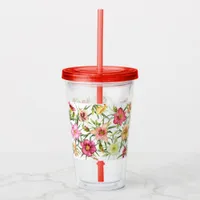 Colorful Daylilys All Over Pattern Acrylic Tumbler