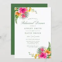 Tropical Hibiscus Floral Palms Rehearsal Dinner Invitation
