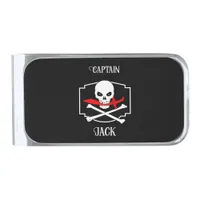 Personalized Jolly Roger (Cutlass)  Silver Finish Money Clip