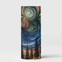 Mystical Ethereal Art with Trees and Night Sky  Pillar Candle