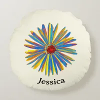 Colorful Flower Pretty Modern Art Personalized Round Pillow