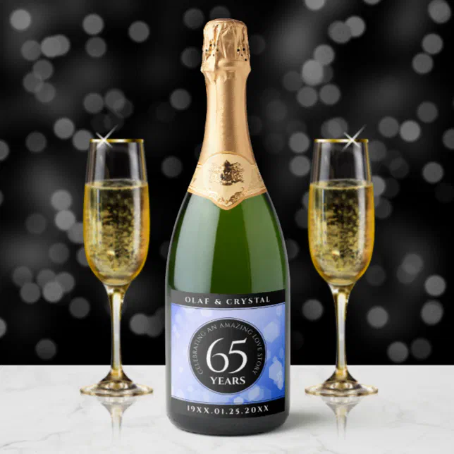 Elegant 65th Blue Sapphire Wedding Anniversary Sparkling Wine Label