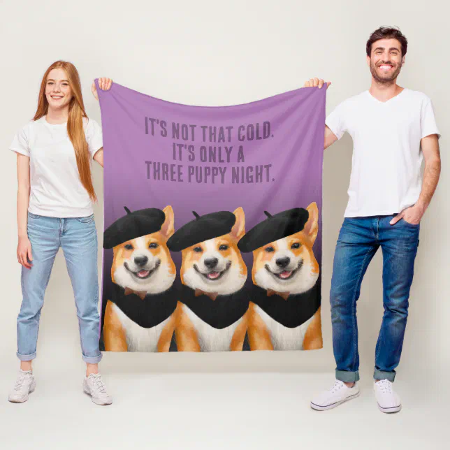 Cute Chic Corgi Dogs Wearing Berets & Bandanas Fleece Blanket