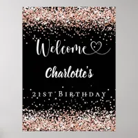 Birthday black rose gold welcome poster