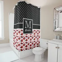 Cute Ladybugs Polka Dot Monogram Shower Curtain