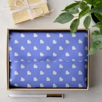 Cute White Hearts on Blue Background Tissue Paper