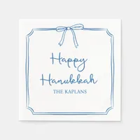 Custom Name Elegant Blue Bow Hanukkah Party Napkins