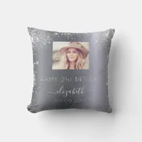 Birthday custom photo silver glitter dust monogram throw pillow