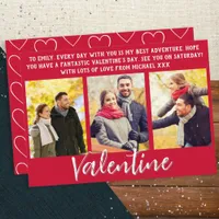 Romantic Red 3 Photos Custom Valentine's Day Holiday Card