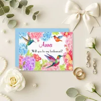 Vibrant Watercolor Hummingbird Bridesmaid Invitation