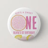 Sweet One Pink Lemon Birthday Party Button