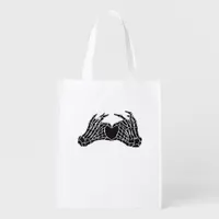Skeleton Heart Hands Clean Graphic Mood Grocery Bag