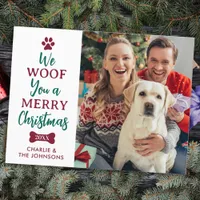 Woof You Merry Christmas Custom Cute Pet Dog Photo Holiday Postcard
