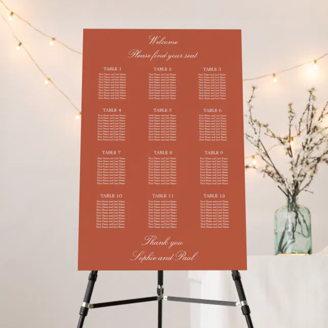 Terracotta 12 Table Wedding Seating Chart Foam Board