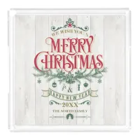 Rustic Christmas Typography Red/Green ID550 Acrylic Tray