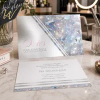 Sparkling Iridescent Diamonds and Silver Foil  Spot Gloss Business Cards