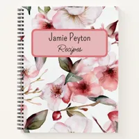 Personalized Pink Floral Watercolor Recipe Book