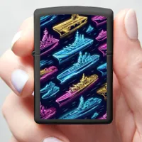 Neon Naval Fleet Sailing Through Vibrant Night B Zippo Lighter