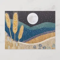 Abstract Wheat Field on a Full Moon Evening Postcard