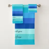 Summer Fresh Ocean Blues Striped Bath Towel Set