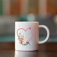 Pink Floral Stethoscope Heart Nurse Doctor Coffee Mug