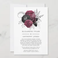 Marsala, Black & Silver Floral Wedding Guest List Announcement