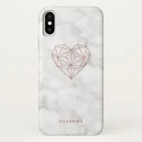 Girly Faux Rose Gold Geometric Heart | Marble Look iPhone X Case