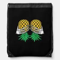 Halloween Upside Down Pineapple Swinger Skeleton Drawstring Bag