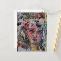 Unique face volcabulary colorful mixed media  postcard