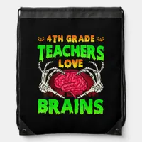 4th Grade Teacher Skeleton Heart Hands Halloween L Drawstring Bag