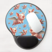 Cute Pigs Flying Blissfully in Sunny Blue Skies Gel Mouse Pad