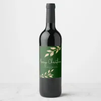 Christmas Gold Leaves on Holiday Forest Green Wine Label