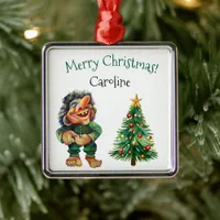 Cheeky Christmas Troll and Tree Delight  Metal Ornament