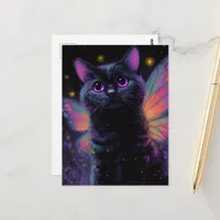 Adorable Black and Purple Cat Fairy Postcard