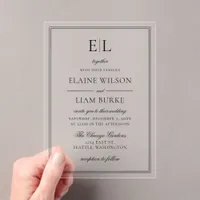 Minimalist Black and White Monogram Wedding Acrylic Invitations