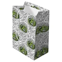 Abstract Doodle Art Style Flowers Shades of Green Medium Gift Bag