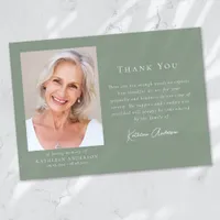 Sage Green Modern Script Photo Funeral Thank You Card