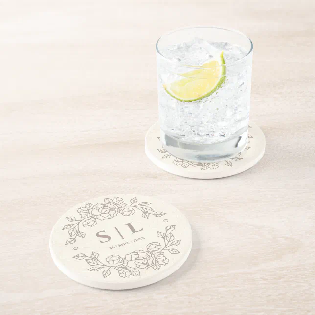 Minimalist Elegant Off White Floral Wedding Coaster