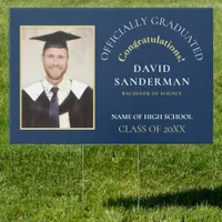Congrats Graduate Photo Name Gold White Navy Blue Sign