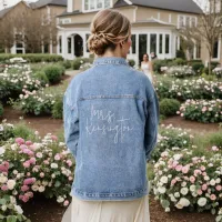 Custom Chic Mrs Last Name Wedding Bridal Denim Jacket