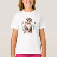 Otter With Heart Shaped Flowers T-Shirt
