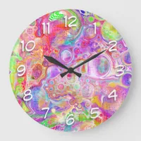 Pink, Lime Green and Blue Bubbly Art Large Clock