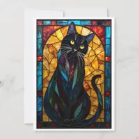 Stained Glass Style Cute Black Cat Flat Card