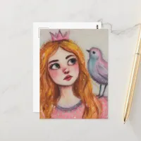 A Princess and a Pink Bird Postcard