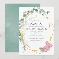 Eucalyptus Rose Geometric Baptism or Christening Invitation